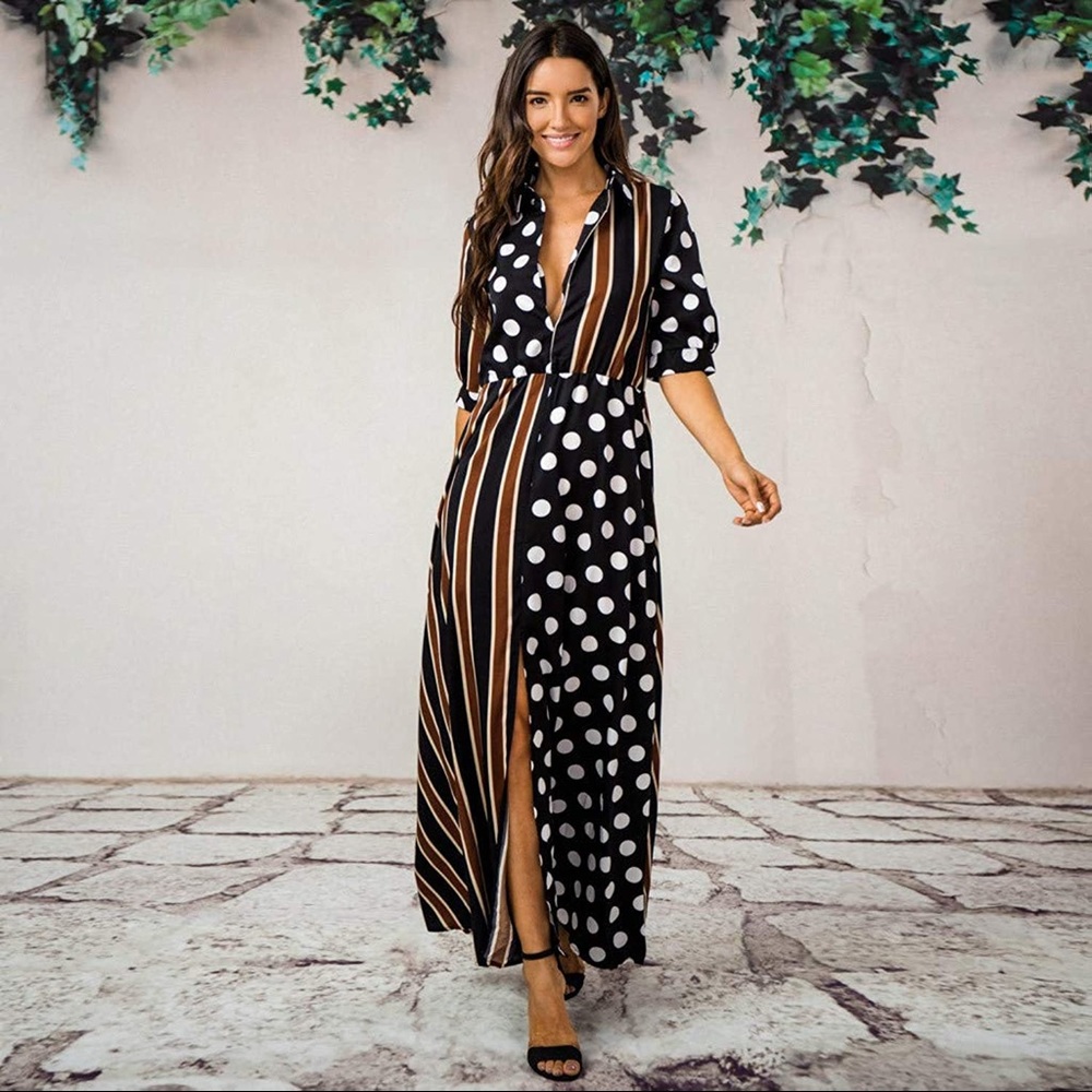 Boutique Black Mixed Print Balloon Sleeve Maxi Dress